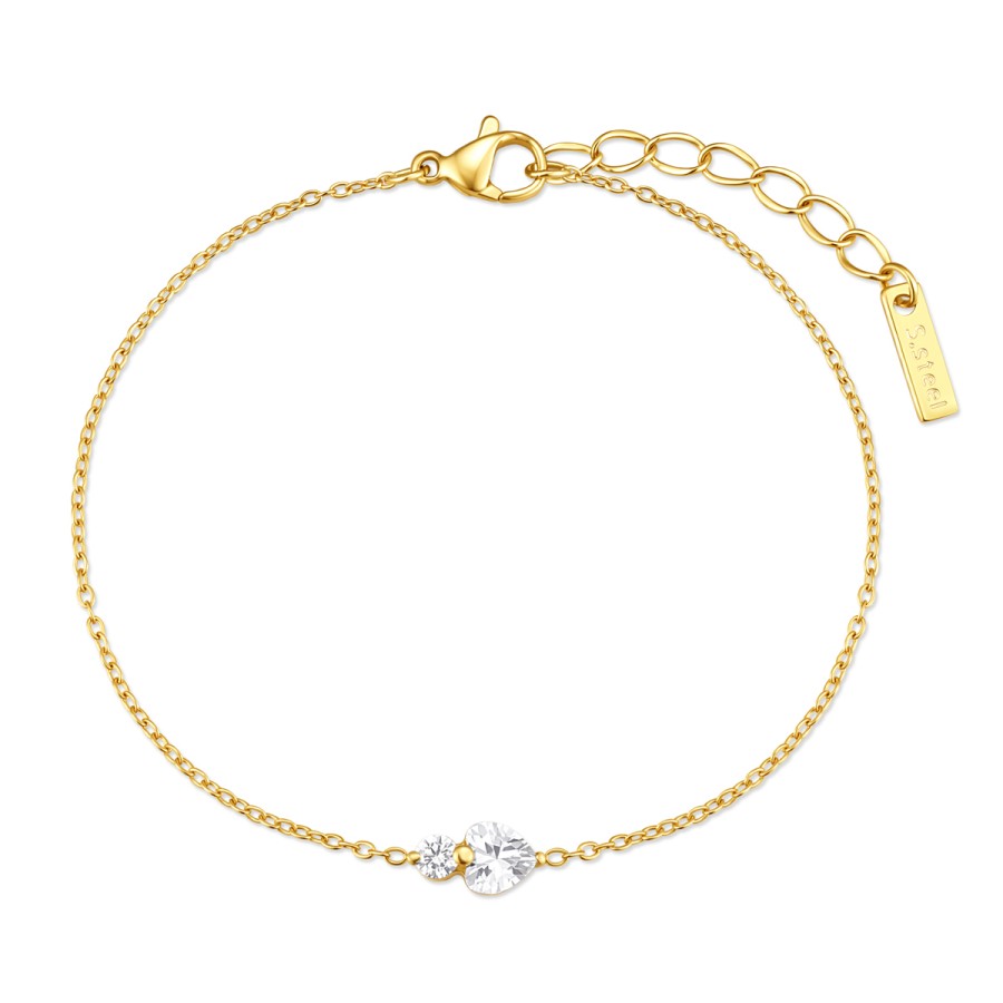 34009185-900x900 Βραχιόλι Jewelies, απο επιχρυσωμένο ατσάλι με κεντρικά στοιχεία δύο ζιργκόν μία καρδιά και ένα στρογγυλό . - Image 1