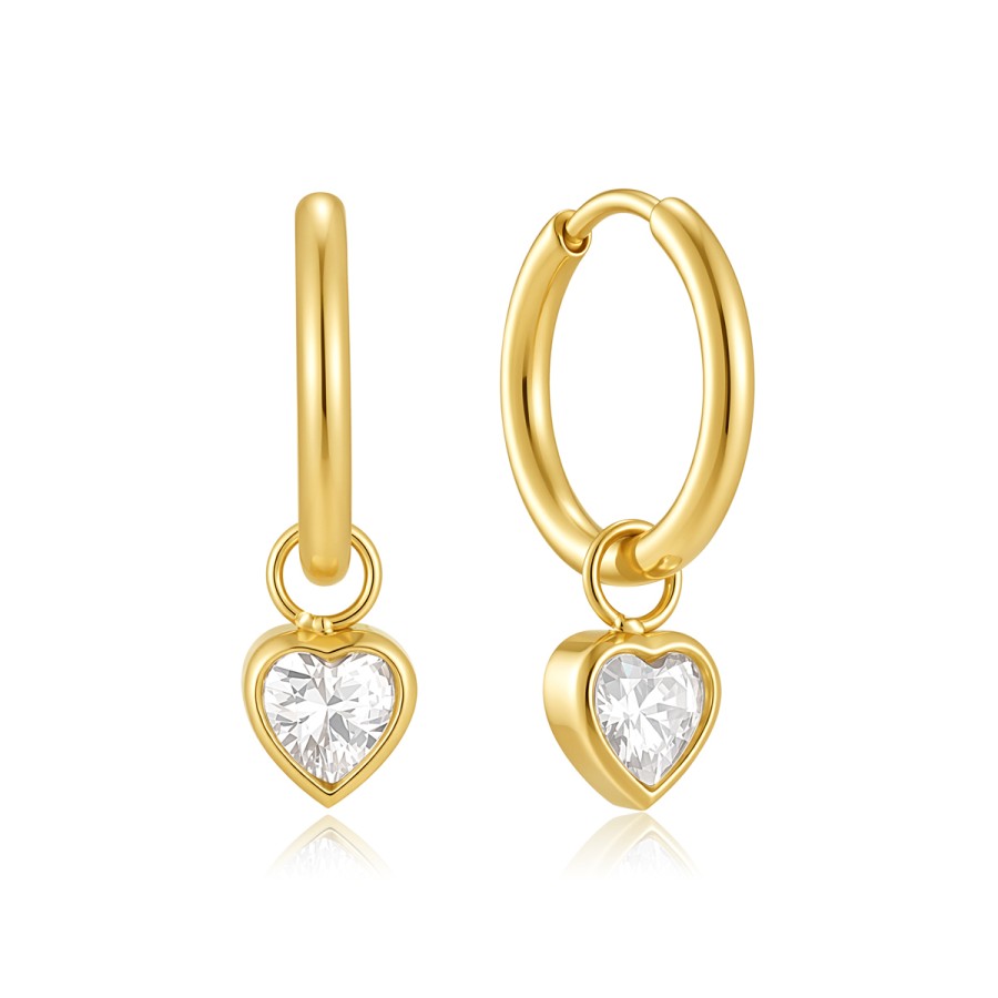 34009369-900x900 Κρίκοι Jewelies, σκουλαρίκια με κρεμαστή καρδιά από επιχρυσωμένο ατσάλι . - Image 1