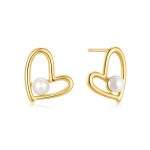 Σκουλαρίκια Jewelies, κρεμαστά σχέδιο καρδιά με πέρλα στο εσωτερικό από επιχρυσωμένο ατσάλι .