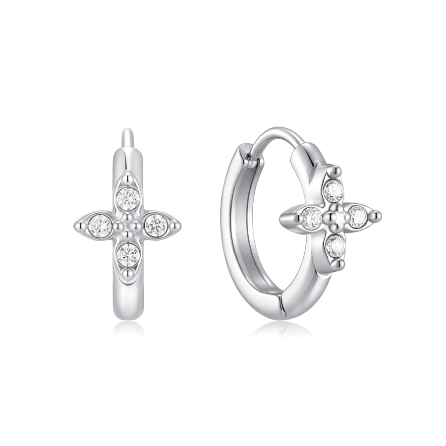 34009499-900x900 Σκουλαρίκια Jewelies, κρικάκια με σταυρουδάκι με ζιργκόν από ανοξείδωτο ατσάλι . - Image 1