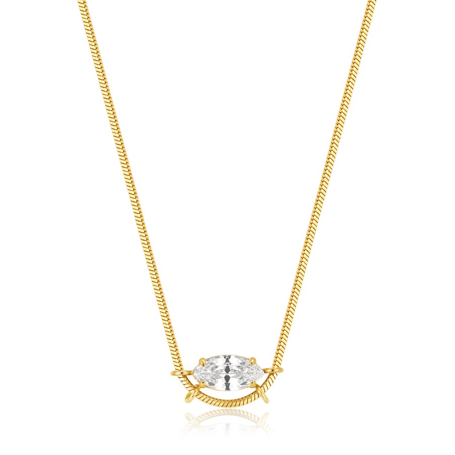 34009604-900x900 Κολιέ αλυσίδα Jewelies, με ζιργκόν ναβέτα από επιχρυσωμένο ατσάλι . - Image 1