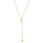 Κολιέ Jewelies, γραβάτα με μικρες πέρλες και μιά μεγάλη στην ένωση από επιχρυσωμένο ατσάλι.