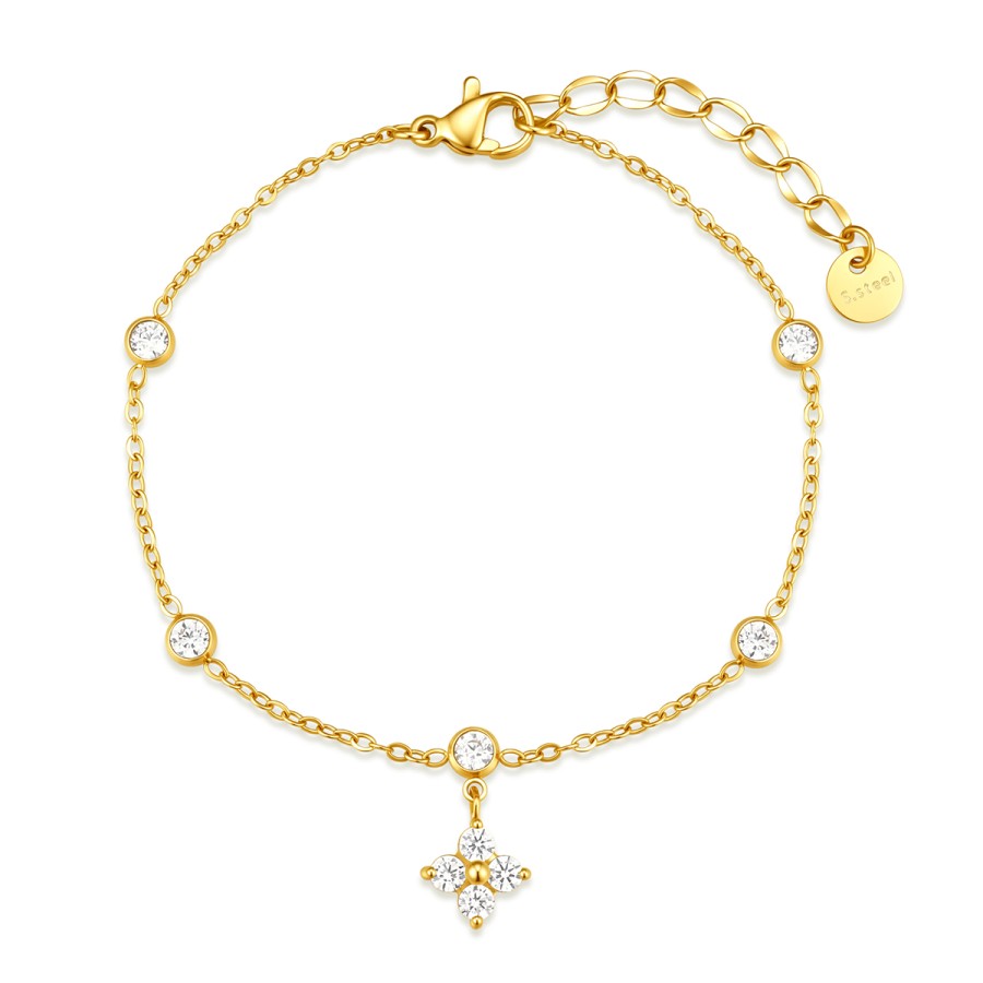 34009826-900x900 Βραχιόλι Jewelies, με ζιργκόν με κρεμαστό σταυρό από επιχρυσωμένο ατσάλι . - Image 1
