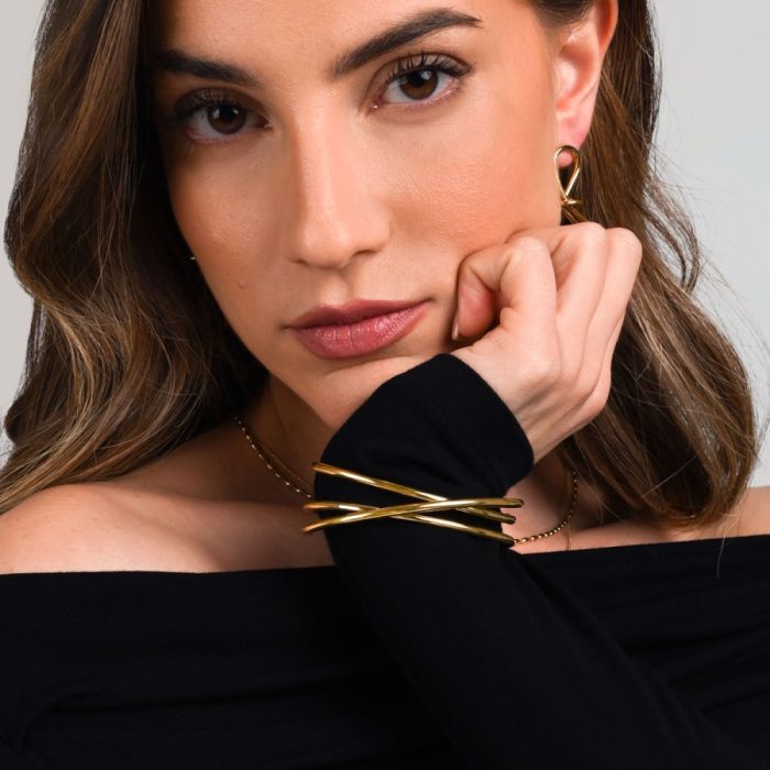 Βραχιόλι Jewelies, σχέδιο χειροπέδα από επιχρυσωμένο ανοξείδωτο ατσάλι. - Image 2