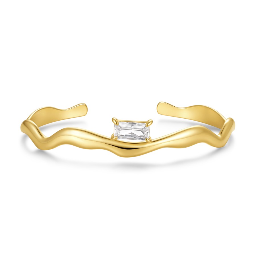 34009529-900x900 Βραχιόλι Jewelies, κυματιστή χειροπέδα με ζιργκον με λαμπερό ζιργκόν από επιχρυσωμένο ατσάλι. - Image 1