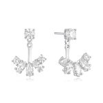 Σκουλαρίκια Jewelies, κρεμαστά διπλό με λευκά ζιργκόν από επιπλατινωμένο ασήμι 925.