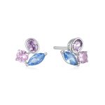 Σκουλαρίκια Jewelies, στικ τρίπετρα με λιλά, γαλάζιο και ροζ ζιργκόν από επιπλατινωμένο ασήμι 925°.