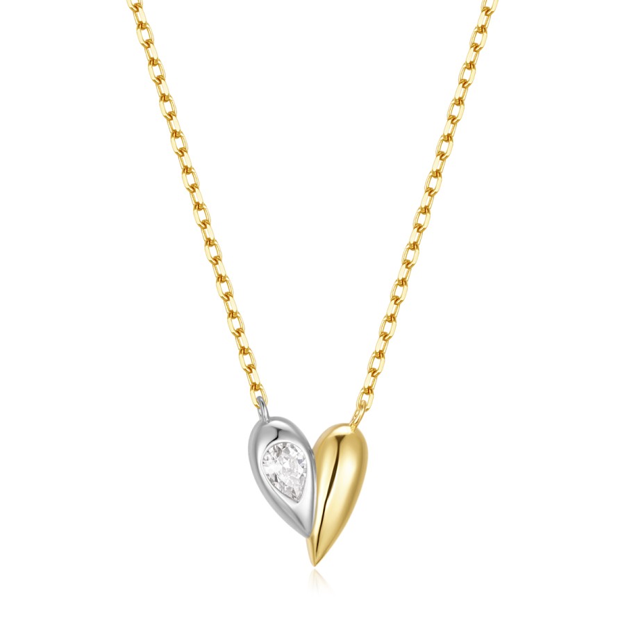 35000280-900x900 Κολιέ Jewelies, με αλυσίδα σχέδιο καρδιά δίχρωμη από επιπλατινωμένο ασήμι 925°. - Image 1