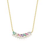 Κολιέ Jewelies, σχέδιο μπάρα με χρωματιστά ζιργκόν και αλυσίδα από επιχρυσωμένο ασήμι 925°.