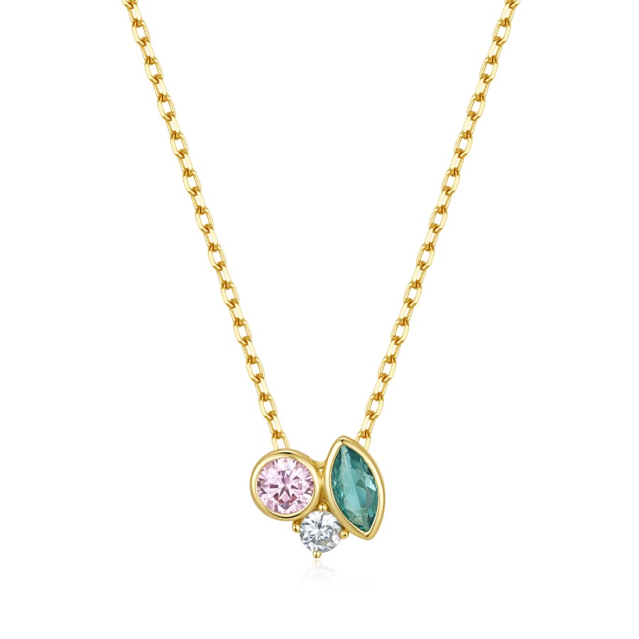 35000334-900x900 Κολιέ Jewelies, με χρωματιστά ζιργκόν από επιχρυσωμένο ασήμι 925°. - Image 1
