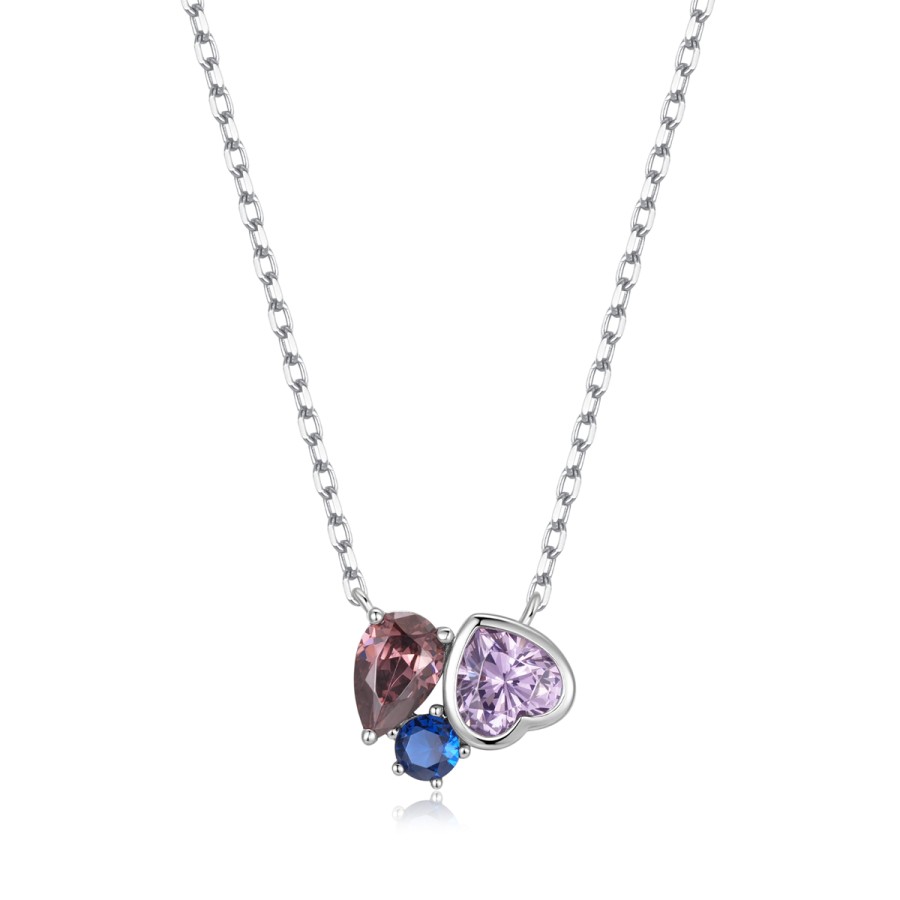 35000341-900x900 Κολιέ Jewelies, με χρωματιστά ζιργκόν από επιπλατινωμένο ασήμι 925°. - Image 1